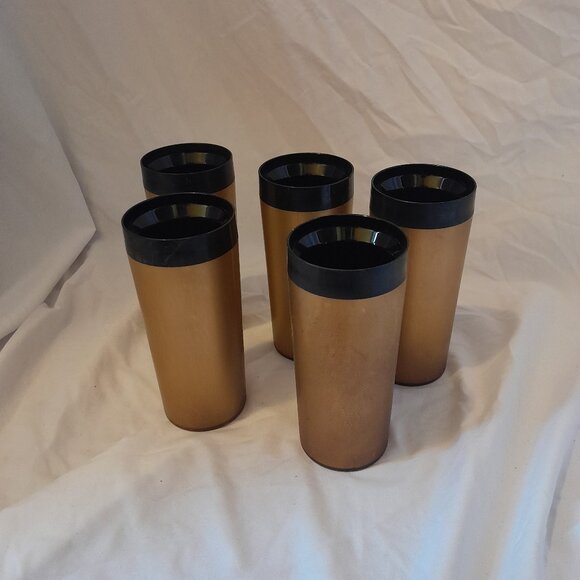 Other - RARE Vintage Retro 1950's Insulated Plastic Tumblers Gold Black Set of 5